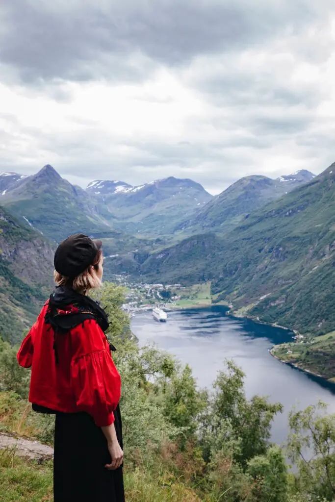 Hiking in Geiranger fjord Norway