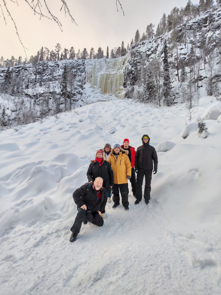tour group from Rovaniemi to Korouoma frozen waterfalls. Hungarian group. magyar csoport lappföldön