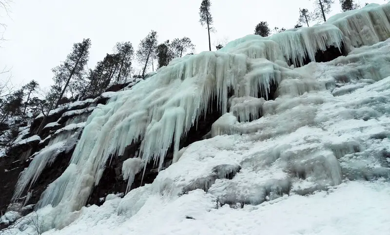 frozen waterfalls in korouoma valley lapland